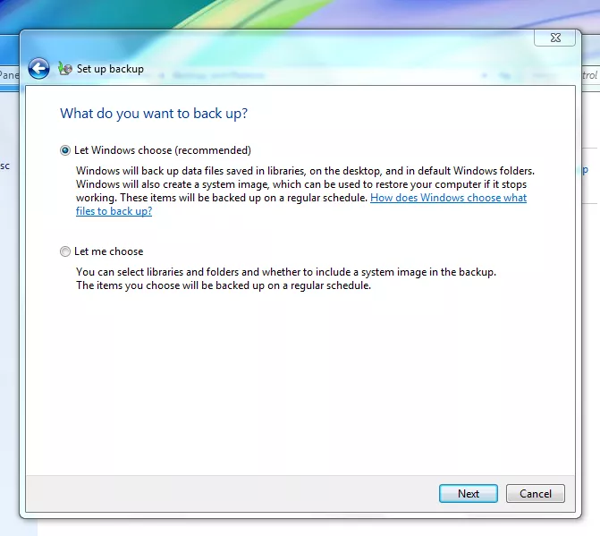 Choose what to back up
