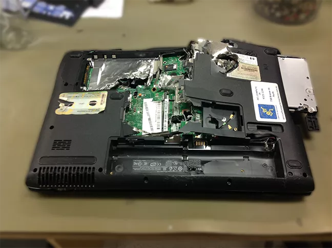 Laptop shot by a gun