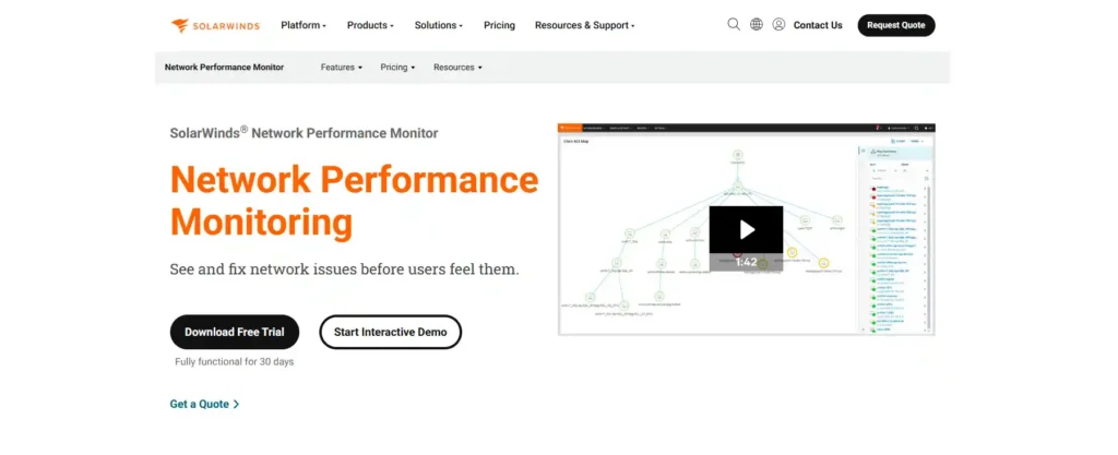 SolarWinds Network Performance Monitor Home Page