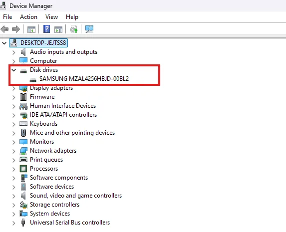 Step 2: Expand the Disk drives category in Device Manager to locate your external hard drive.