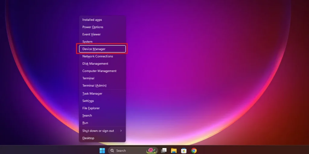 Step 1: Open Device Manager by pressing Win + X and selecting Device Manager from the Windows menu.