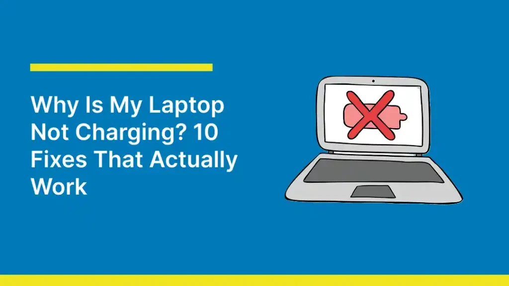 Illustration of a laptop with a charging problem, representing common fixes for a laptop that is not charging.